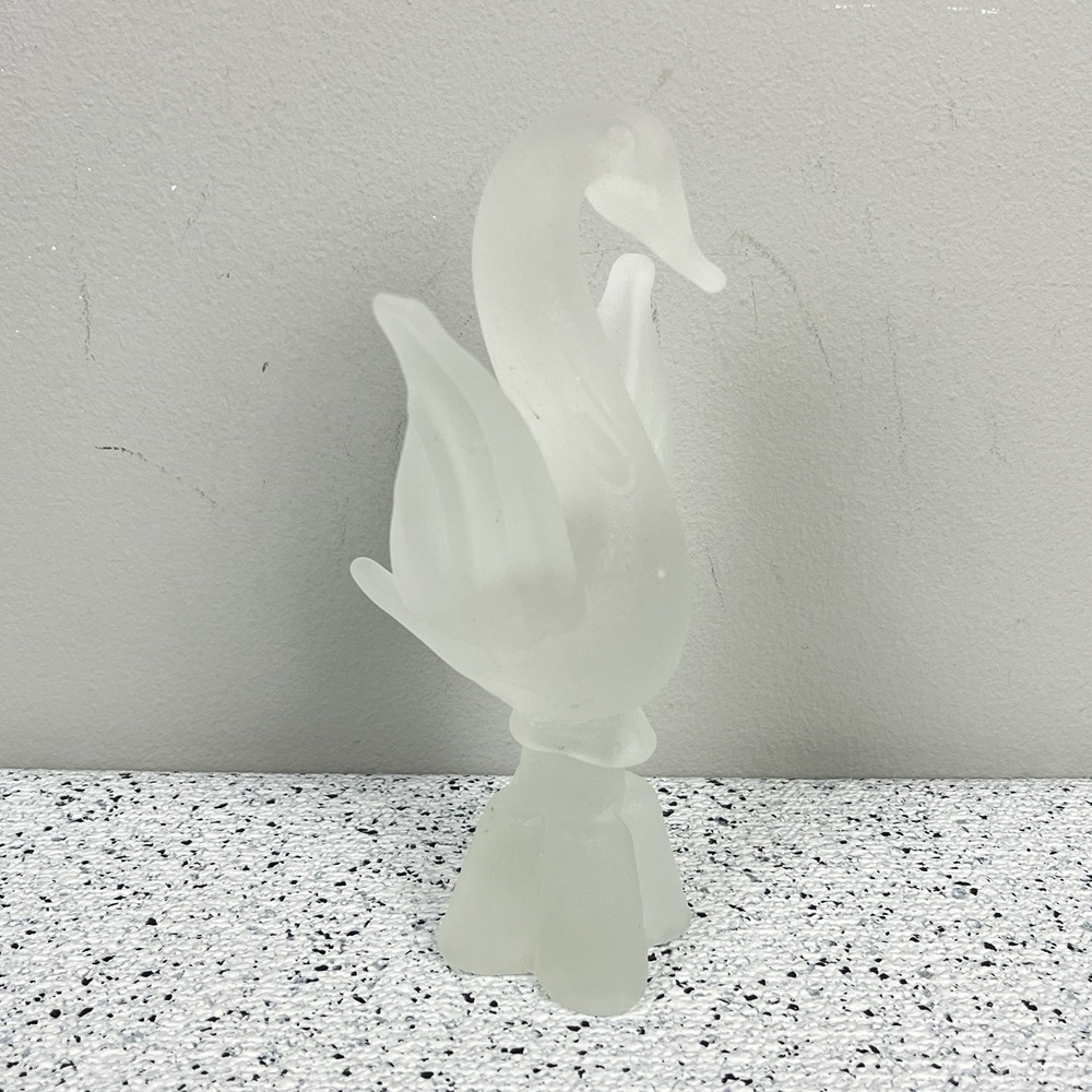 Frosted Glass Bird Swan Goose Figurine Knick Knack Collectible